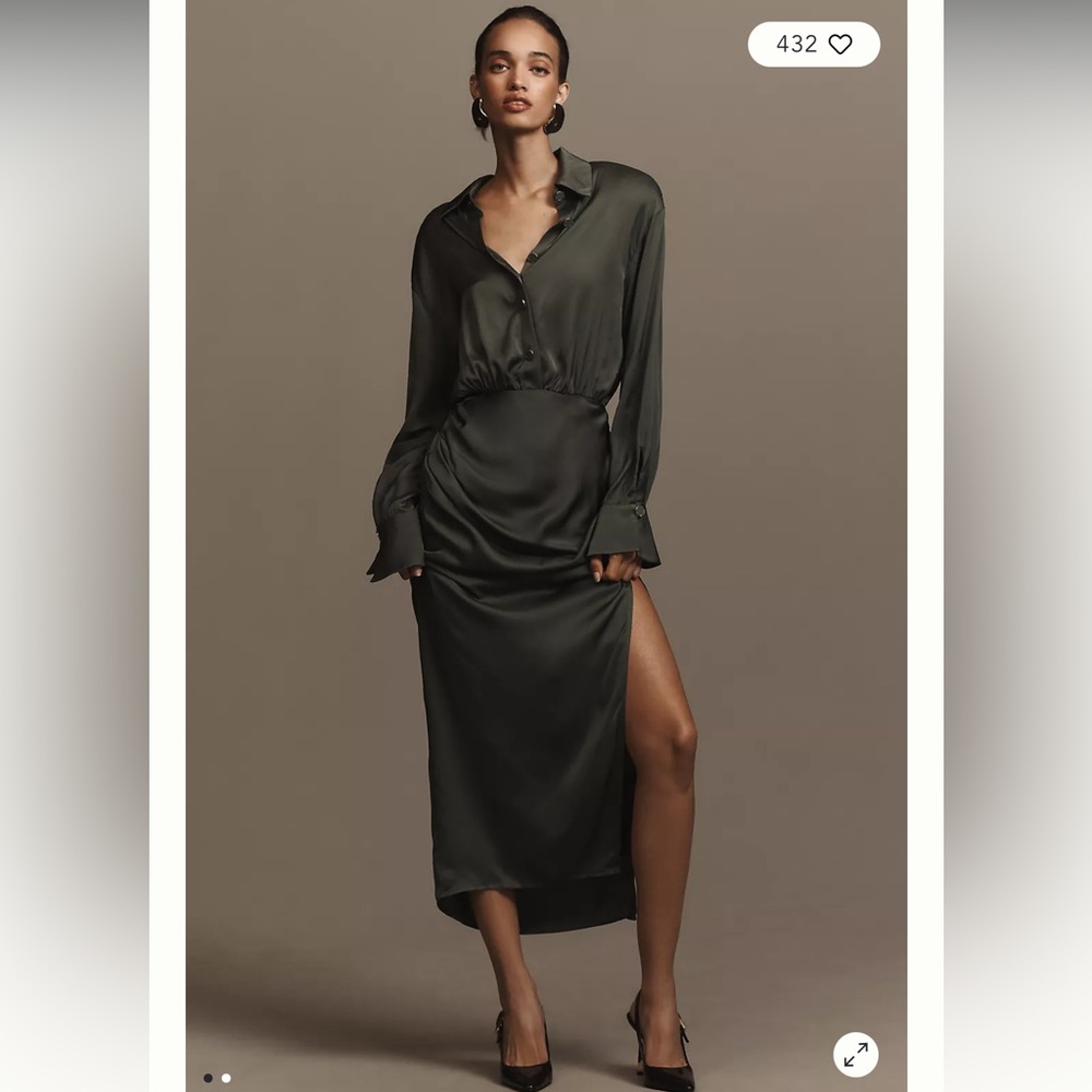 ASTR The Label Elizabello Satin Midi Shirt Dress Black NEW Size Small - Picture 13 of 14